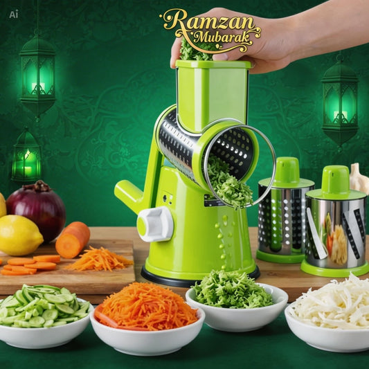 3 in 1 Manual Vegetable Cutter – Multifunctional Rotary Drum Slicer, Cheese Grater & Peeler