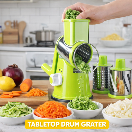 3 in 1 Manual Vegetable Cutter – Multifunctional Rotary Drum Slicer, Cheese Grater & Peeler